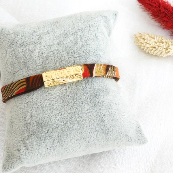 Bracelet WILD Tissu Wax africain, perle amulette doré avec petits zircons