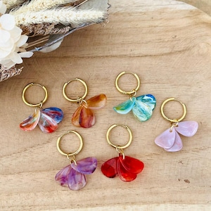 Flower Petal Hoop Earrings - Stainless Steel and Acrylic
