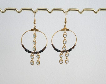 Golden and pearly white Creole earrings