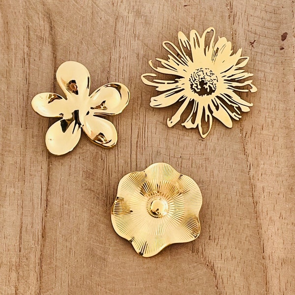 Broche en acier inoxydable doré Fleur, Marguerite