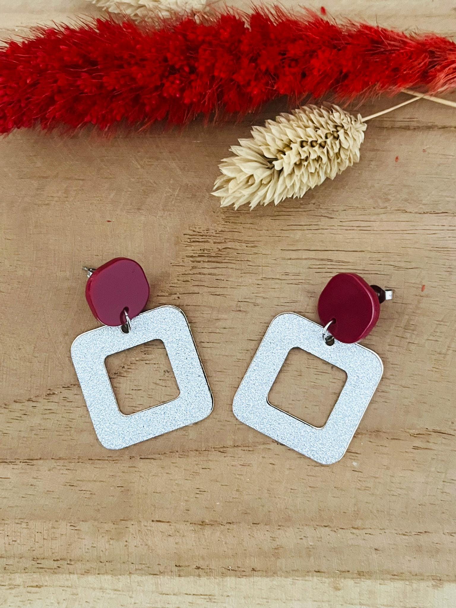 Boucles D'oreilles Vintage à Clips - Plastique Noeud Blanc Et Rouge - Années 80