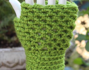 Green Fingerless Gloves - One Size - Stretchable