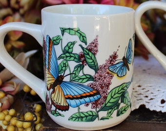Jaren '80 Vlinders, Bloemen Koffiemok Set, Set van 2 Vlindermokken, VINTG Vlinder & Bloemen Drinkware, Vlindermok, Bloemenmok, Theemok