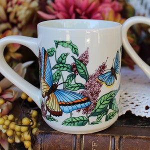 80s Butterflies, Flowers Coffee Mug Set, Set of 2 Butterfly Mugs, VINTG Butterfly & Flowers Drinkware, Butterfly Mug, Floral Mug, Tea Mug