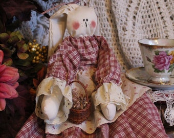 80s Cottagecore Bunny/VINTG Artisan Handmade Soft Sculpture Bunny/Whimsical Easter Bunny/Primitive Bunny Home Decor/Doll Gift/Bunny Rabbit