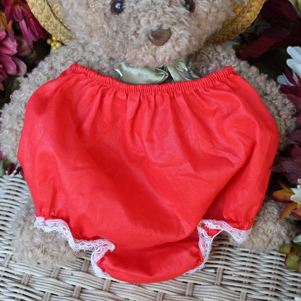 Babies 70s, 80s Red Bloomers, VINTG Dressy Red Unlined Diaper Cover, Red, White Lace Underpants, Babies Christmas Bloomers, Baby Underpants