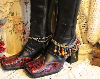 Dames Funky en Fabulous Refashioned Black Chunky Block Heel lederen laarzen - 8 Medium