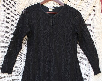 Ladies Vintage Black Lace Baby Doll Dress - Size M