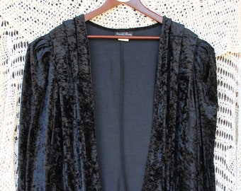 Ladies Vintage 80's Stunning Dressy Black Velvety Long Puff Sleeve Blazer / Jacket by David Rose - Size 22 W