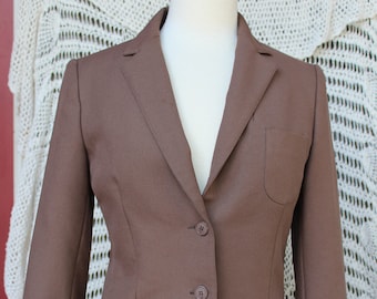 Ladies Brown Suit Jacket Blazer, Vintage Wear, Office Secretaries Clothing Fitted Polyester Uniform Suit Jacket Blazer Ladies Petite Size 10