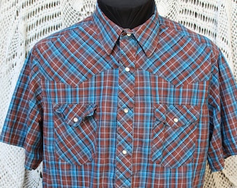 トップス WofG Logo plaid pattern Tee Men's Plaid Western Shirt, VINTG Short Sleeve Plaid Wrangler