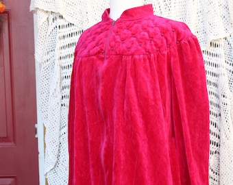 Damas Velvety Soft Bordado Scarlett Red Short Robe / Cómodo abrigo de manga larga con cremallera / Bata / Ropa de dormir / Loungewear - Talla M / L