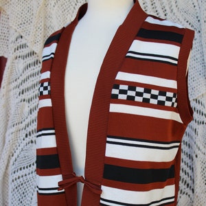 Ladies Alice Kay Vintage 60&#39;s Checkered / Striped Brown, Black, White Polyester Vest
