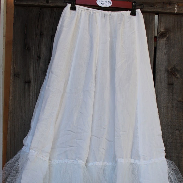 Ladies 50's Handmade Long White Cotton Bridal / Costume Layering Slip / Antique Clothing / Petticoat Slip