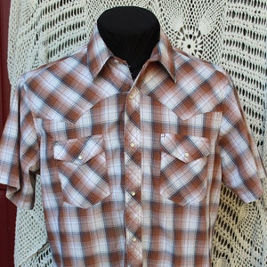 Men's Plaid Western Shirt, VINTG Short Sleeve Plaid Wrangler