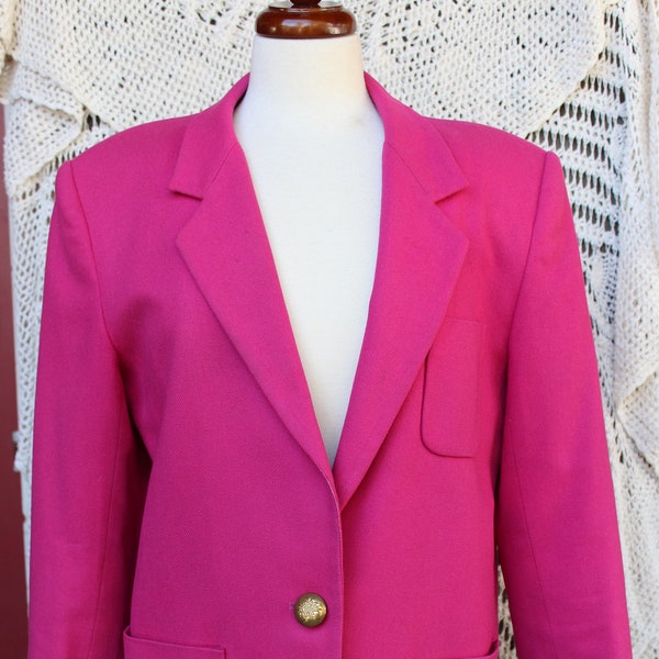 Ladies 80's Hot Pink Wool Blazer / Professional, Executives, Office, Secretaries Lined Wool Designer Jacket / Blazer - Size 12 Petite