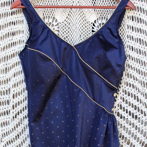 Longitude Navy Blue, Gold Tone One Piece Bathing Suit, VINTG Made in USA Stylish Designer Swimsuit, Swimwear, Playsuit, Beachwear, Swimwear