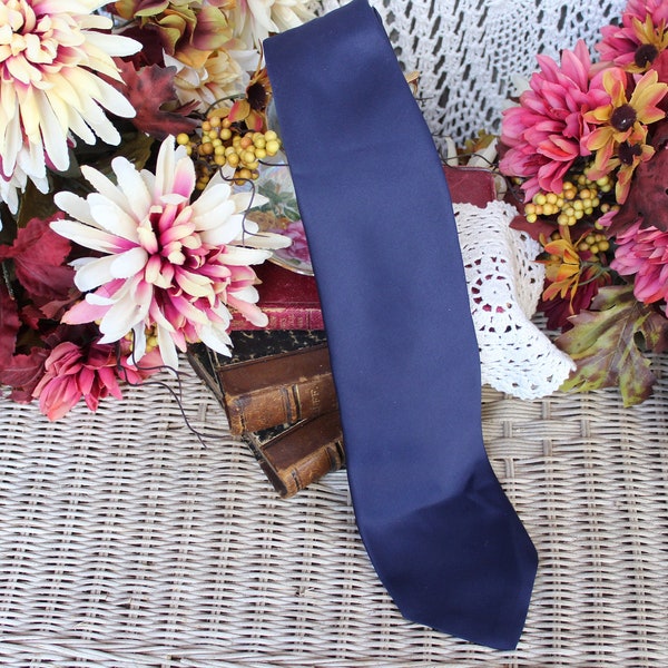 70s Navy Blue Wide Neck Tie, VINTG Quality The Crescent Spokane WA Neck Tie, Men's Office, Professional, Career Tie, Accessory, Gift for Him