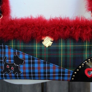 Moda divertida Scotty Perro con rojo pluma ribete cuadros pequeño brillante hombro bolso / embrague
