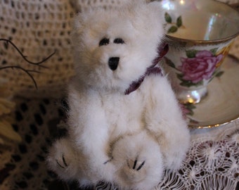 90s Boyds 6 1/2" Collector Bear/VINTG "Thatcher" White Jointed Boyds Investment Collectables Plush Toy Bear/Small Stuffed Animal Teddy Bear