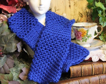 Ladies Hand Crocheted Royal Sparkling Blue Long Fingerless Gloves - One Size