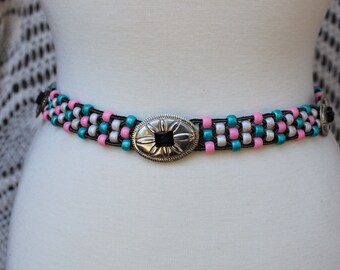 Vintage Teal Leather Concho Belt: Southwestern Fringe, Pony 