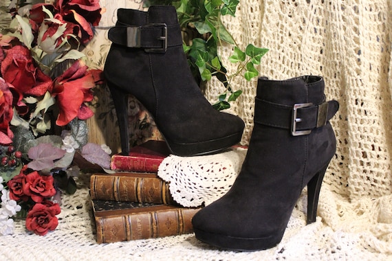 Ladies Sexy Black Suede Look Vegan Buckled Ankle … - image 1