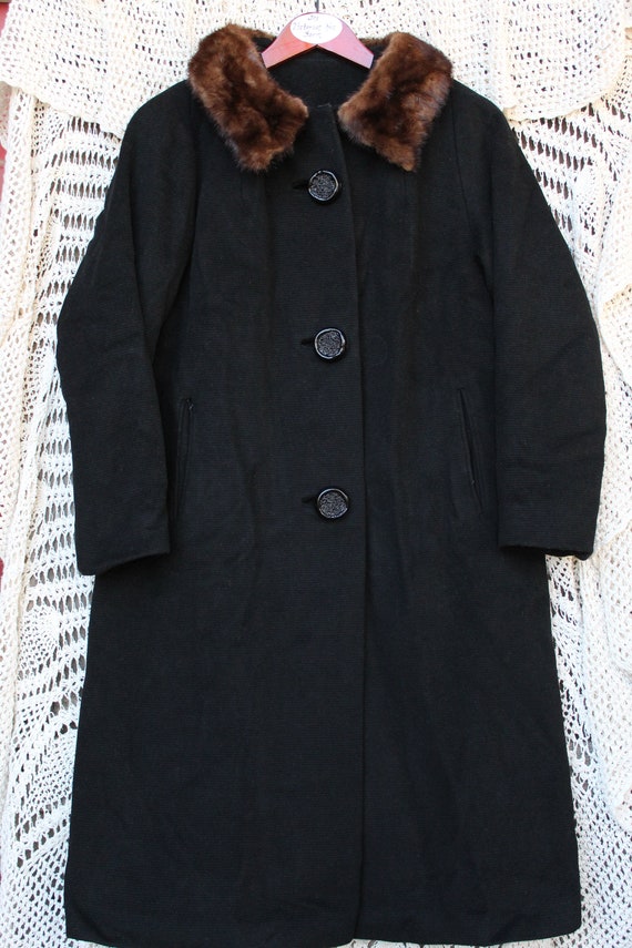 ジャケット・アウター VINTAGE BRENT WOOL DOUBLE BREASTED COAT Ladies Vintage 50's, 60's Carol Brent Black Satin Lined, Large