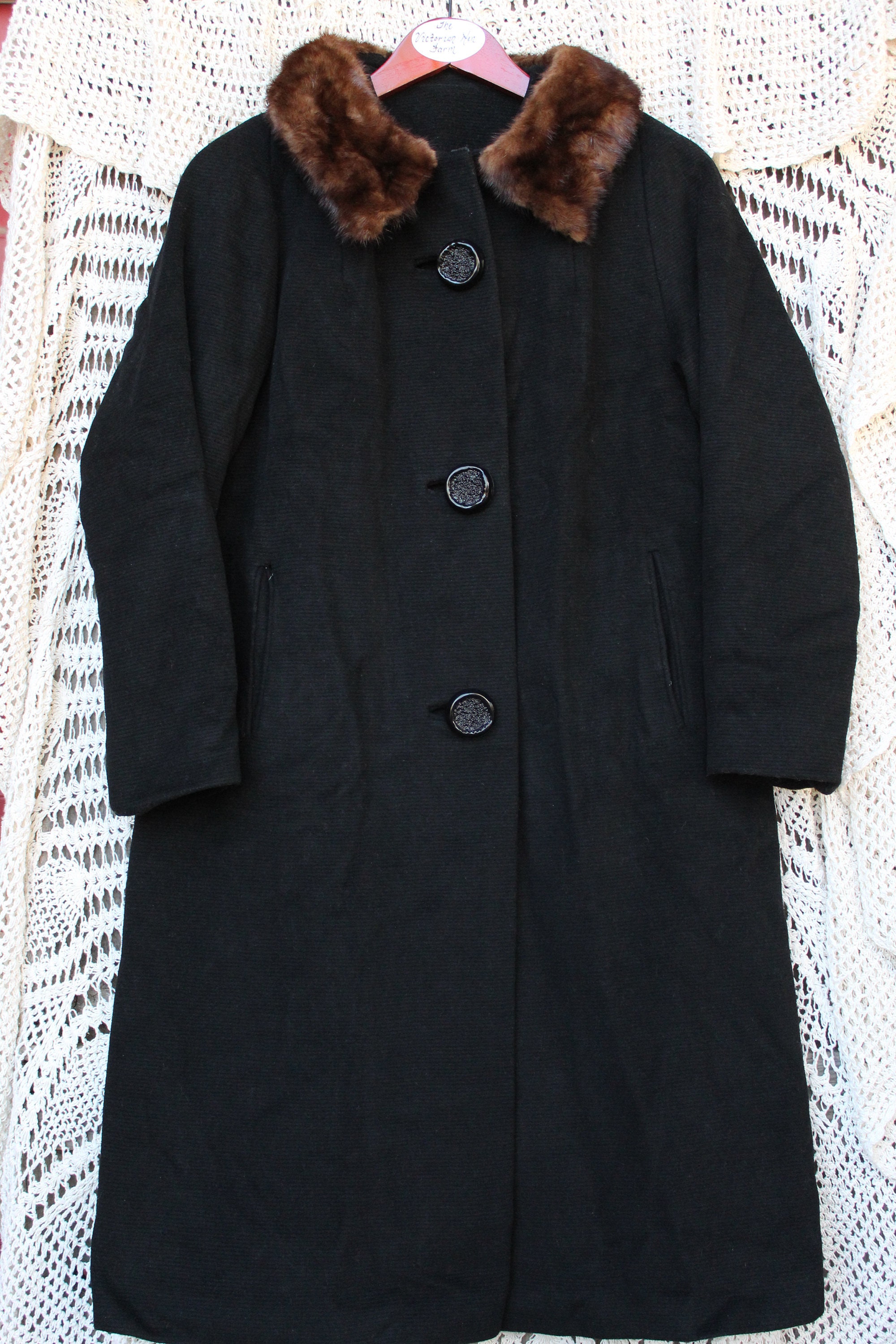 80s Y’s cotton 1B black bal collar coat Vintage 1980s Jofeld USA Black Wool Coat With Leather Trim