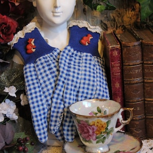 Foxy Lady Blue / White Gingham Cloth Garden Gloves -One Size