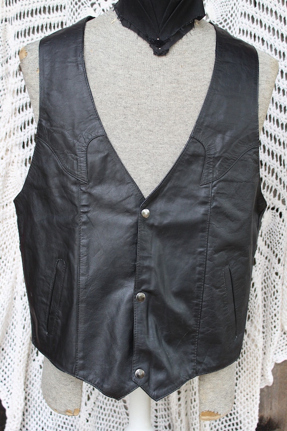 Men's Vintage Black Leather Motorcycle Vest / West