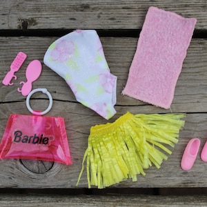 Barbie Doll Style Swimsuit, Skirt, Accessories Outfit / VNTG Barbie Doll Style Clothing, Accessories Ensemble, Lot, Destash, Collector Gift