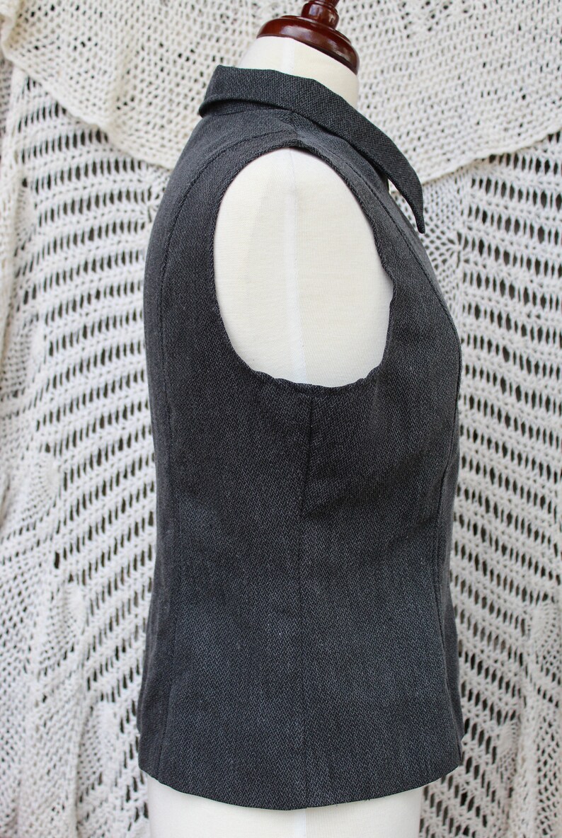 Ladies Fitted Charcoal Gray Zippered Vest / Dressy Secretaries Vest / 80's Academia / Preppy Vest Size Large image 6