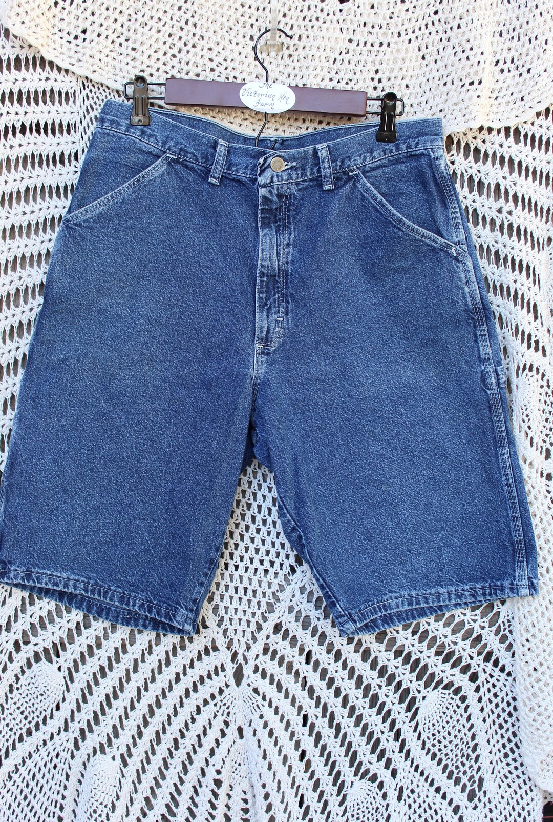 Men's Wrangler Blue Jean Cargo Shorts Vintage Carpenter, Hip Hop, Rave