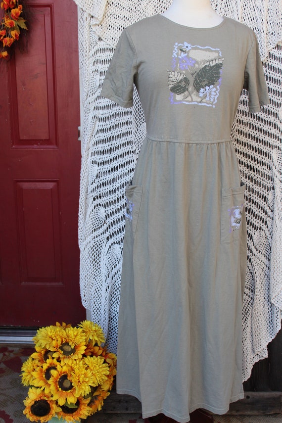 jcpenney sage green dress Ladies Dress, VINTG Comfy Cotton Casual Dress, 90s Modest Ankle Length Dress, With Pockets, Casual Wear, Garden Day Dress S LineDescr_Mens