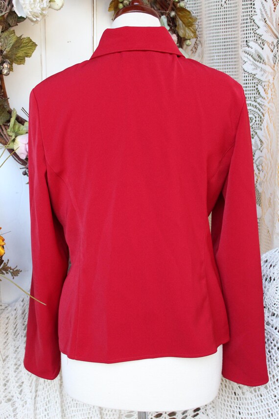Red Polyester Fitted Blouse, 90's Dagger Collar L… - image 7