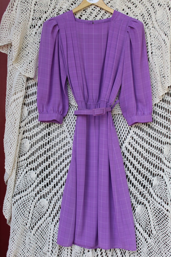 Ladies 80's Lavender Secretaries Dress, Purple Po… - image 1