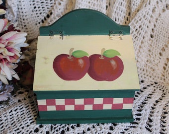 VNTG Apple Recipe Box / 90&#39;S Hinged Lid Painted Wood Recipe Card Holder, Organizer, Storage Box / 90&#39;S Kitchen Accessory Decor Recipe Gift