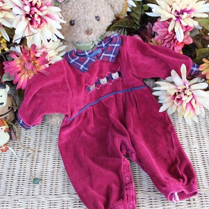 3-6 MOS. Carter's Onesie / Vintage Velour Burgundy Jumper 12-18 sterline. / Bambini Made In USA Chiusura a scatto Orso ricamato Accogliente pagliaccetto neonato