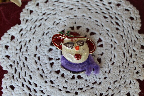 Glitzy Snowman Brooch, Vintage Sparkly Snowman Pi… - image 6