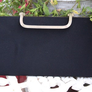 Ladies Fun & Classy Vintage 50's Small Black Fabric with Gold Tone Fold Over Clasp Closure Clutch / Purse image 3