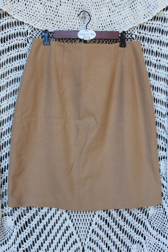 Ladies Camel Colored Wool Skirt, VINTG 80s Lined … - image 1