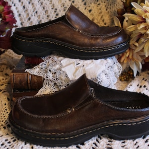Ladies Y2K Brown Leather Platform Loafers / Comfy Slip On Shoe / Casual Office, Campus, Preppy, Hippie, Academia, Mules, Shoes - Size 7M