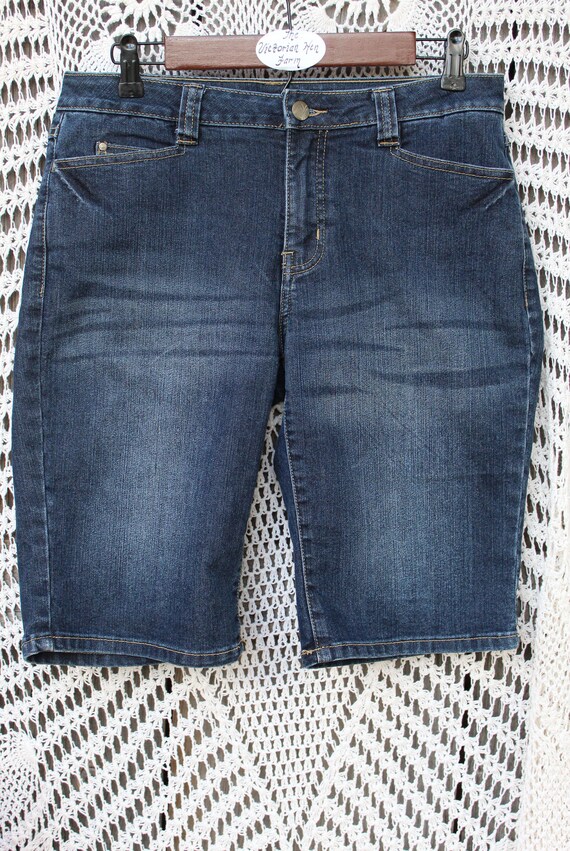 Ladies Dark Blue Long Denim Shorts / Biker Length… - image 6