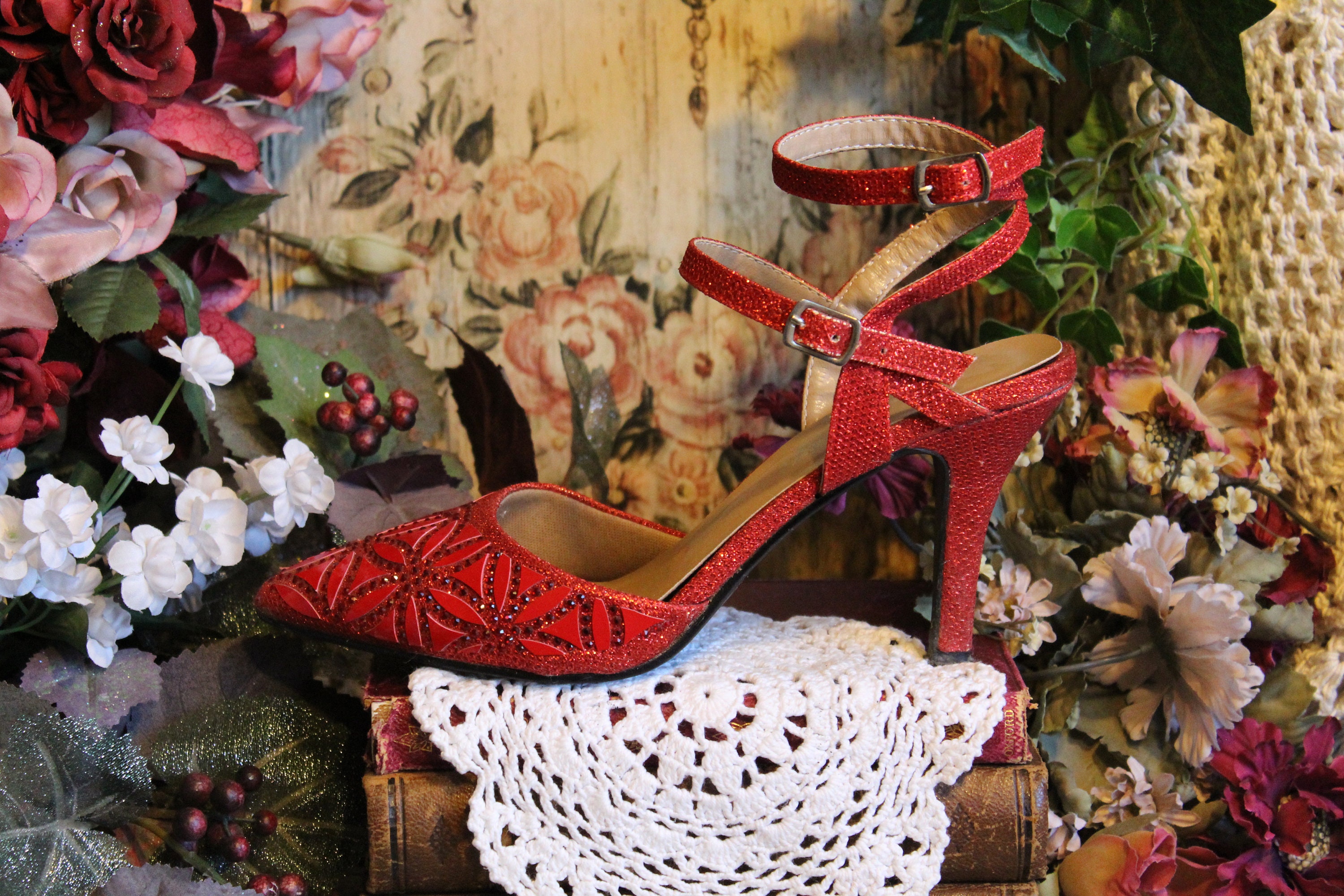 Red and sales gold pumps