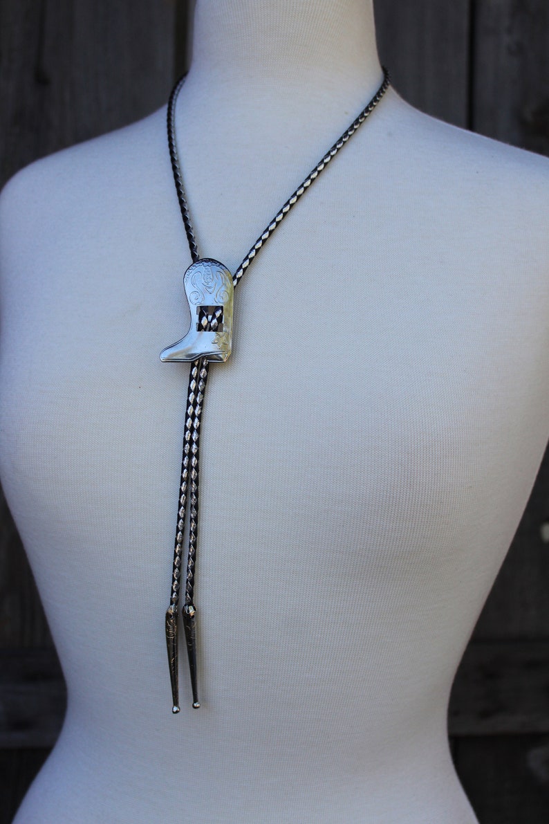 SilverBlack Braided Western Cowboy Boot Vintage Bolo Tie