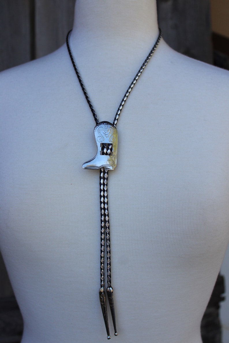 SilverBlack Braided Western Cowboy Boot Vintage Bolo Tie