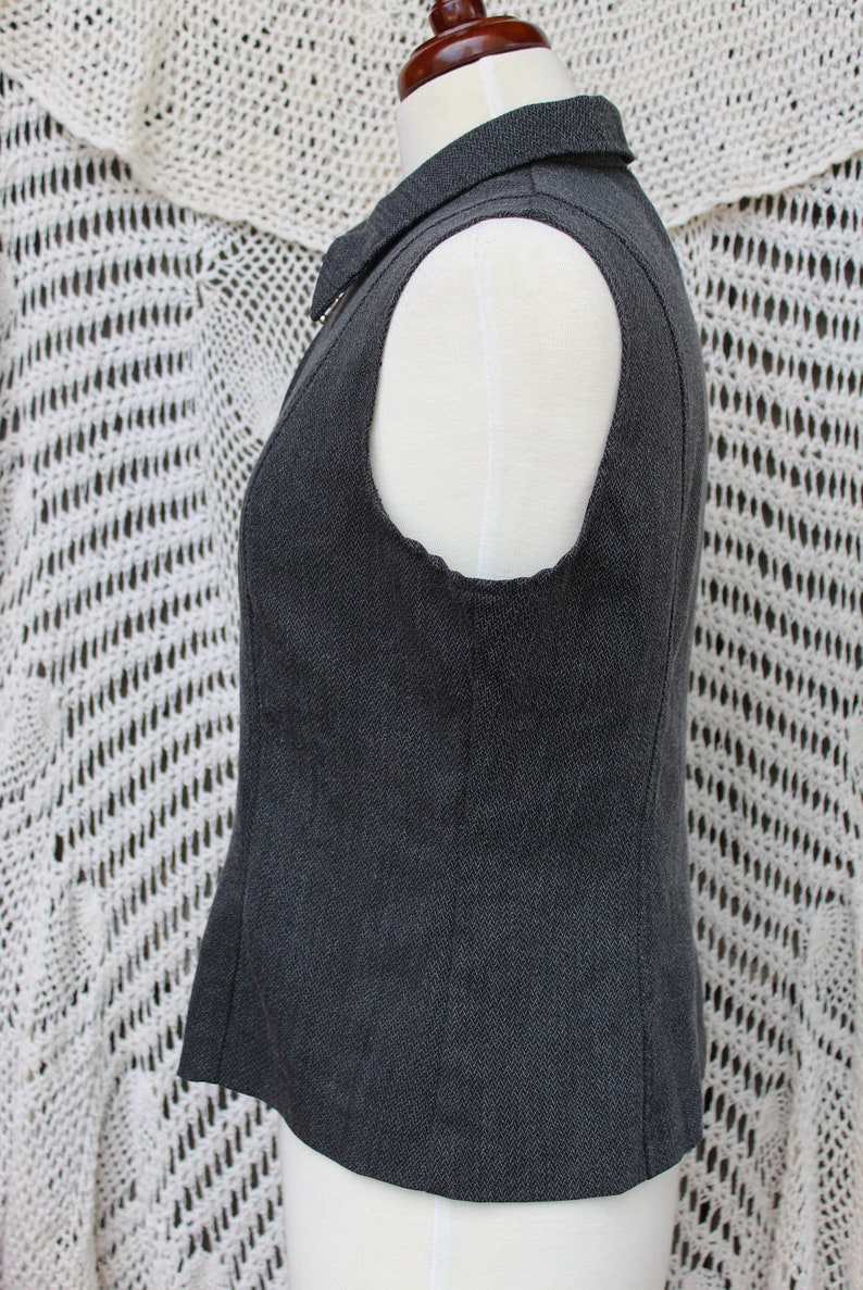 Ladies Fitted Charcoal Gray Zippered Vest / Dressy Secretaries Vest / 80's Academia / Preppy Vest Size Large image 9
