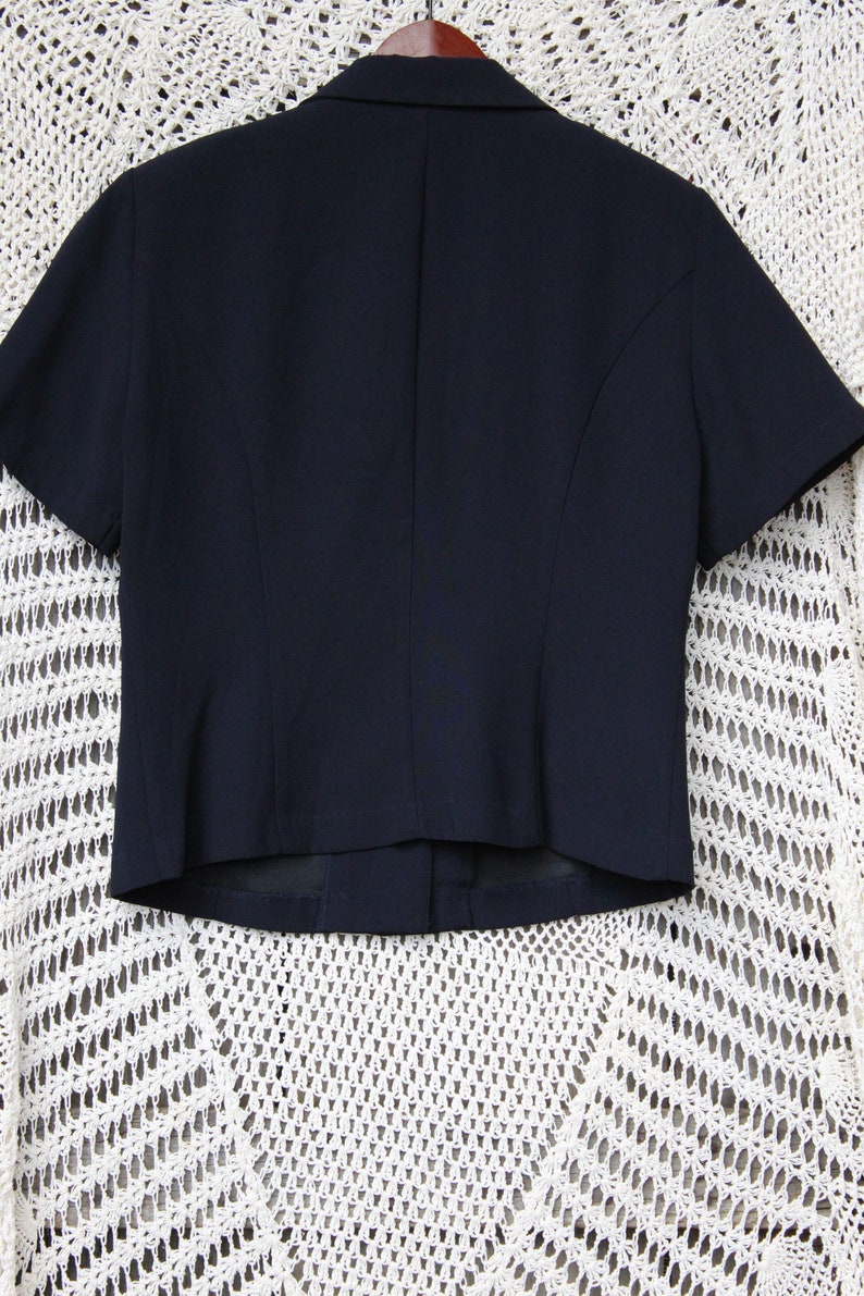 Size 14 Ladies Vintage 1980/'s Dark Navy Blue Brass Buttoned Summer Dressy Blouse Jacket