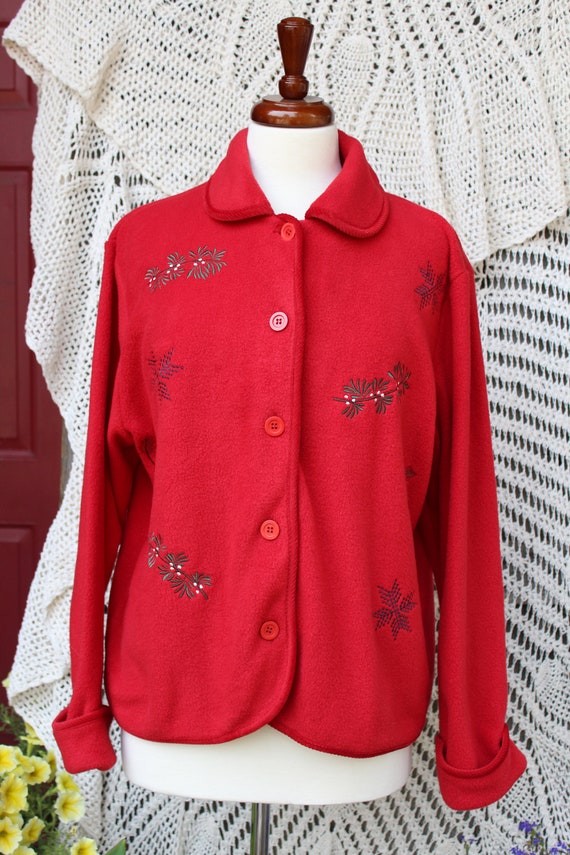 Embroidered fleece cardigan sale